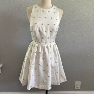 Keepsake Fit & Flare White Embellished Flower Dress Size Small EUC